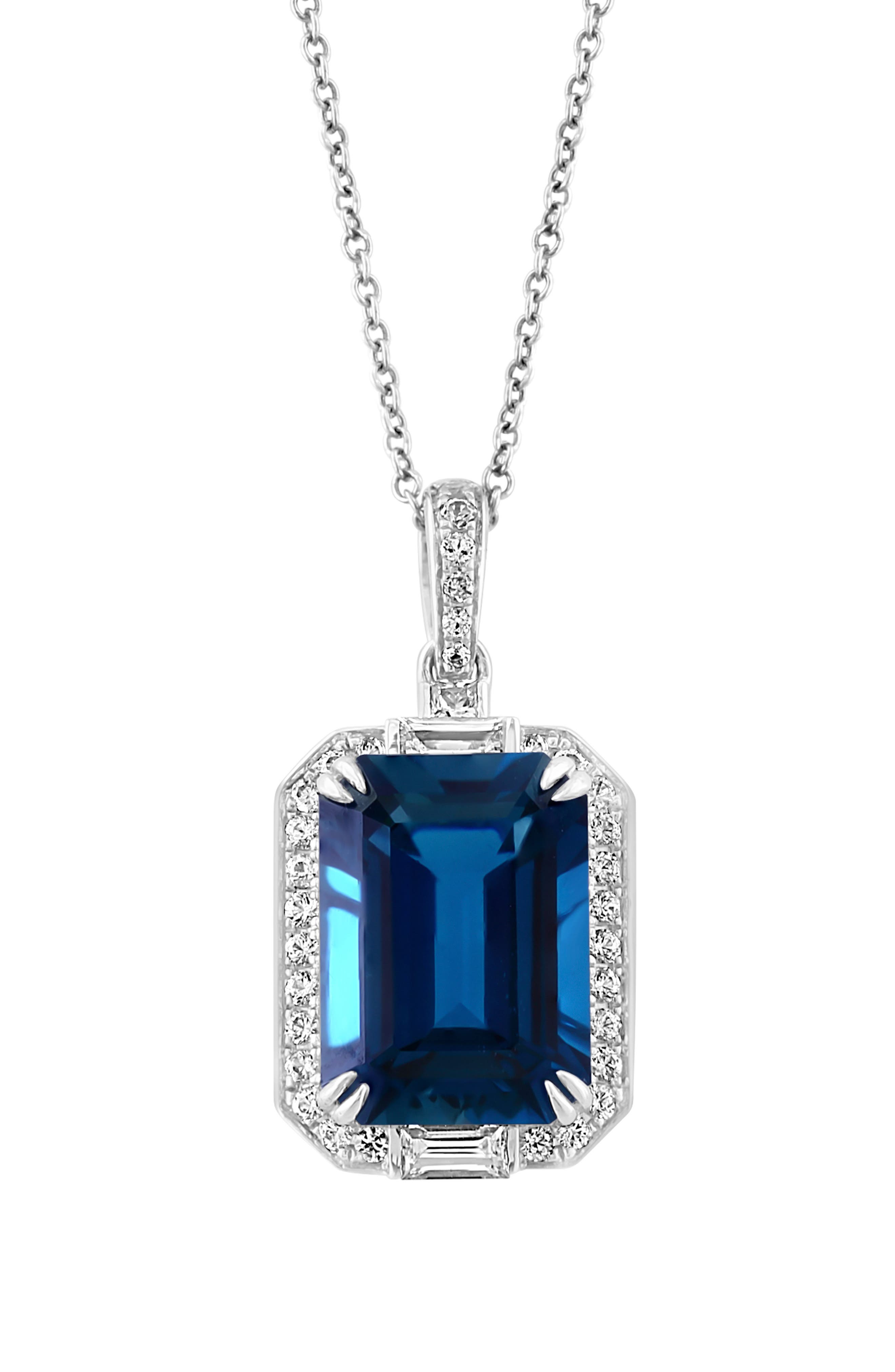 EFFY 14K White Gold London Blue Topaz & White Sapphire Pendant Necklace ...