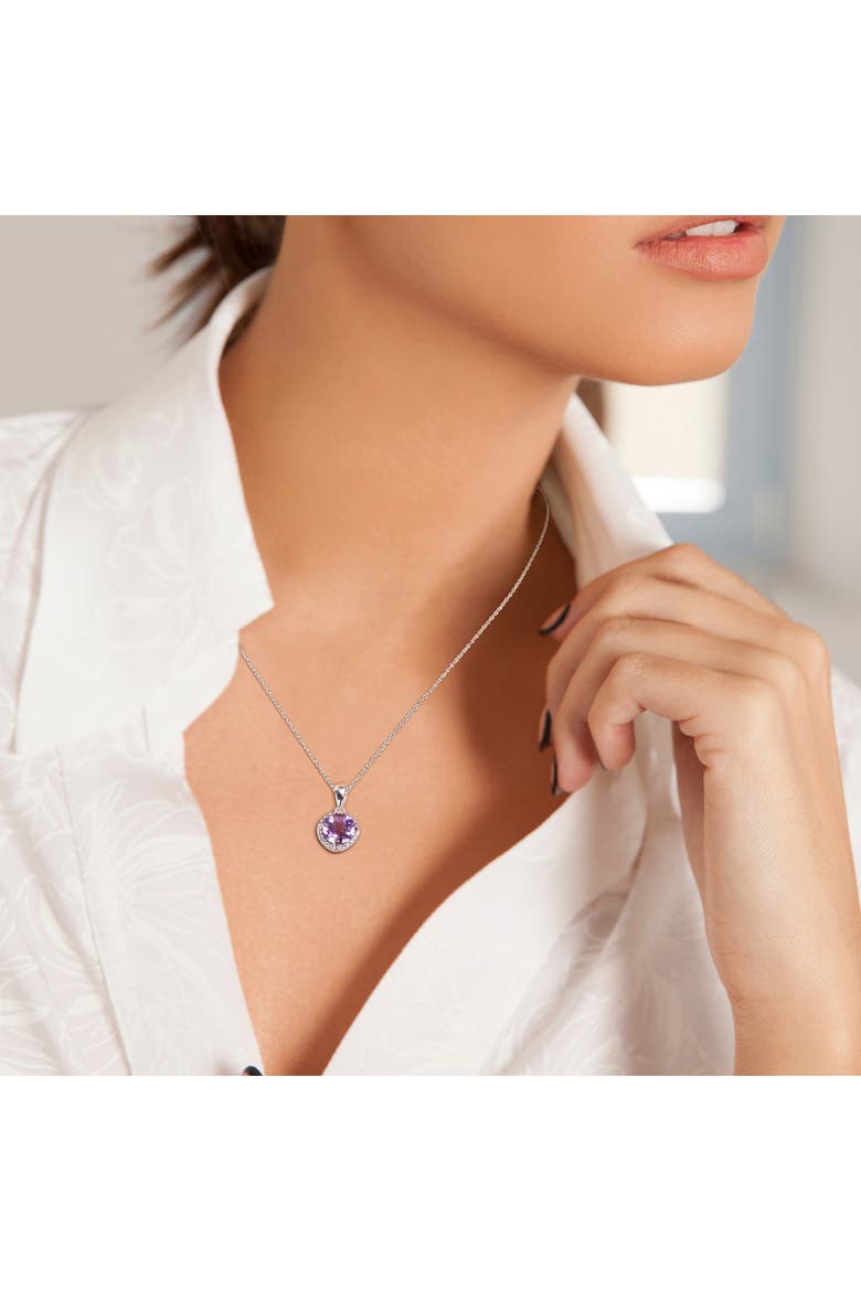 Amethyst & Diamond Halo Necklace 10k, Alternate, color, Amethyst