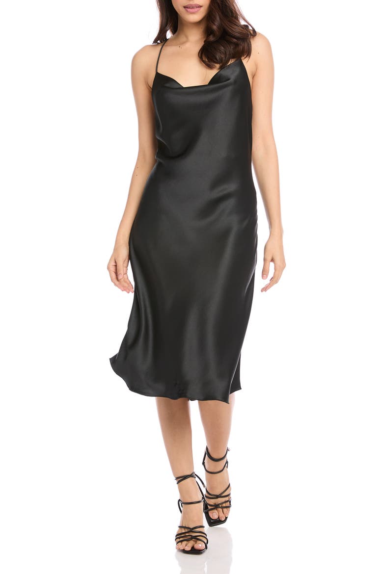 Bias Cut Cowl Neck Racerback Slipdress, Main, color, BLACK