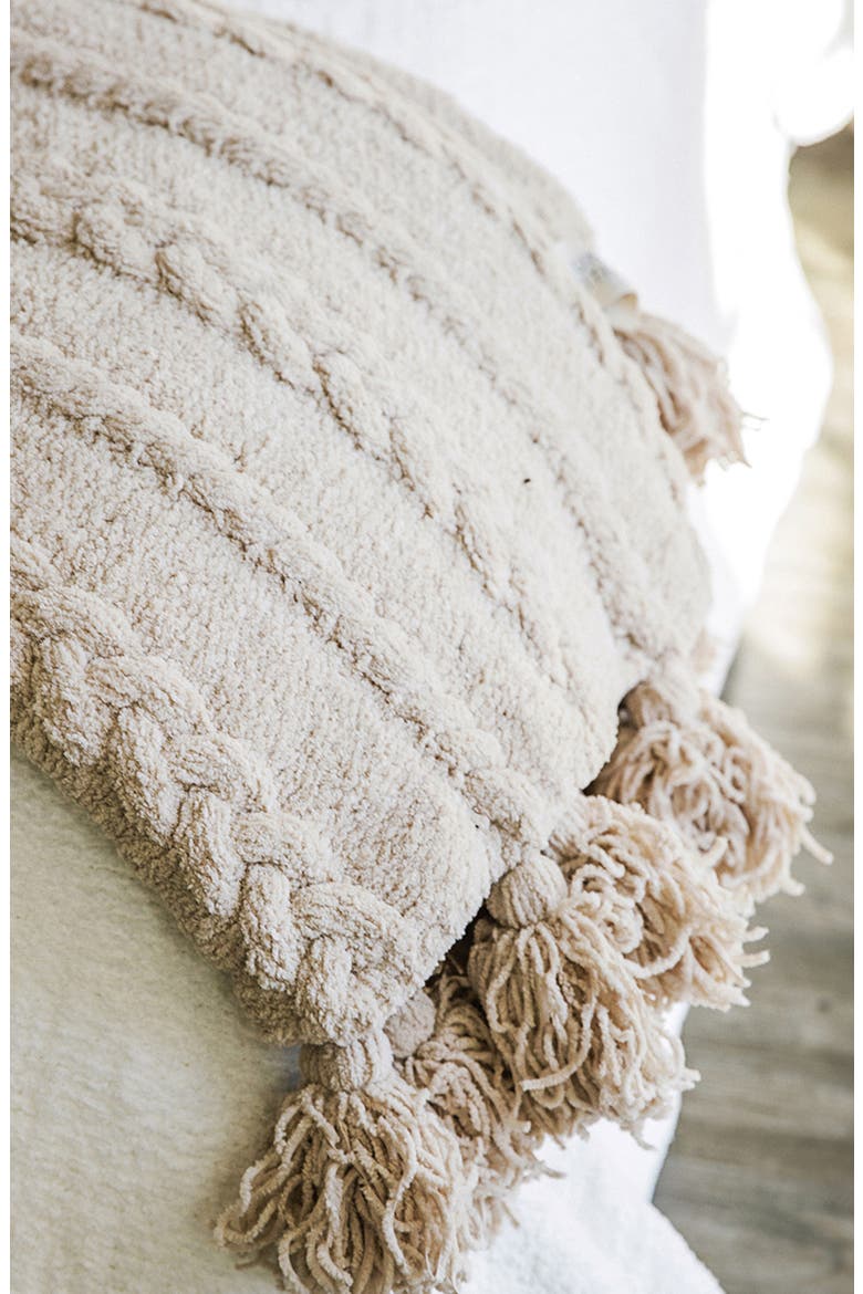 Braided Pom Pom Throw Blanket, Alternate, color, SAHARA TAN