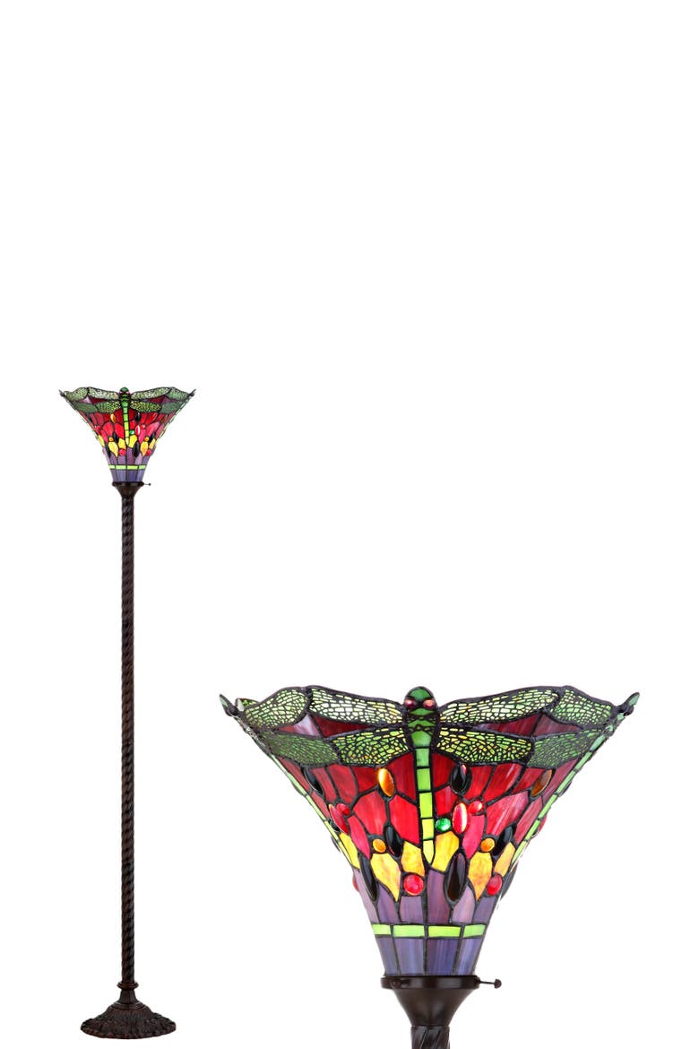 Dragonfly Tiffany-Style 71" Torchiere LED Floor Lamp, Alternate, color, Chestnut