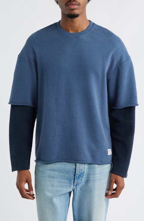 Oversize Layered Sleeve Cotton Crewneck Sweatshirt