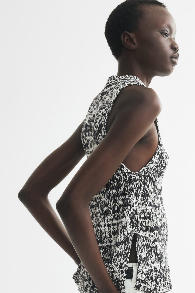 Textured-knit Tank Top, Alternate, color, Black/white melange