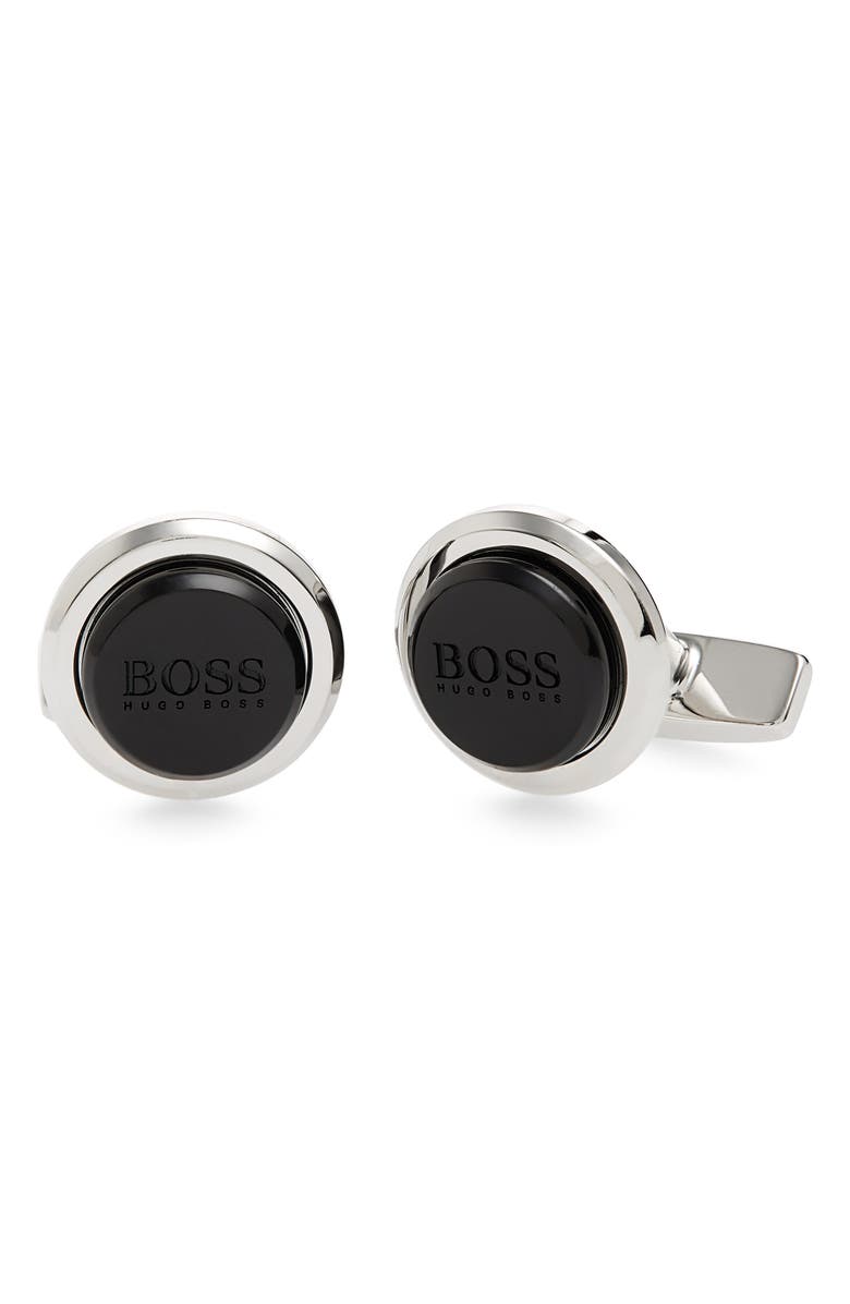 BOSS Round Logo Cuff Links, Main, color, 