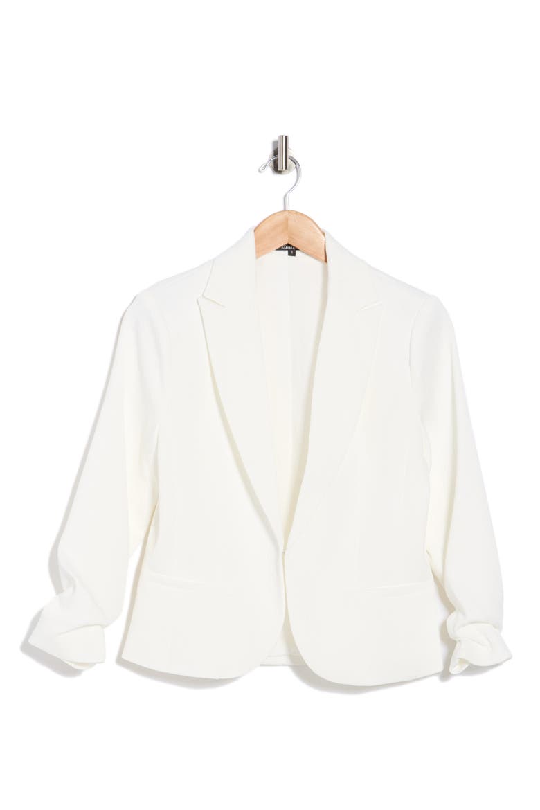 Ruched Sleeve Jacquard Blazer, Alternate, color, WHITE