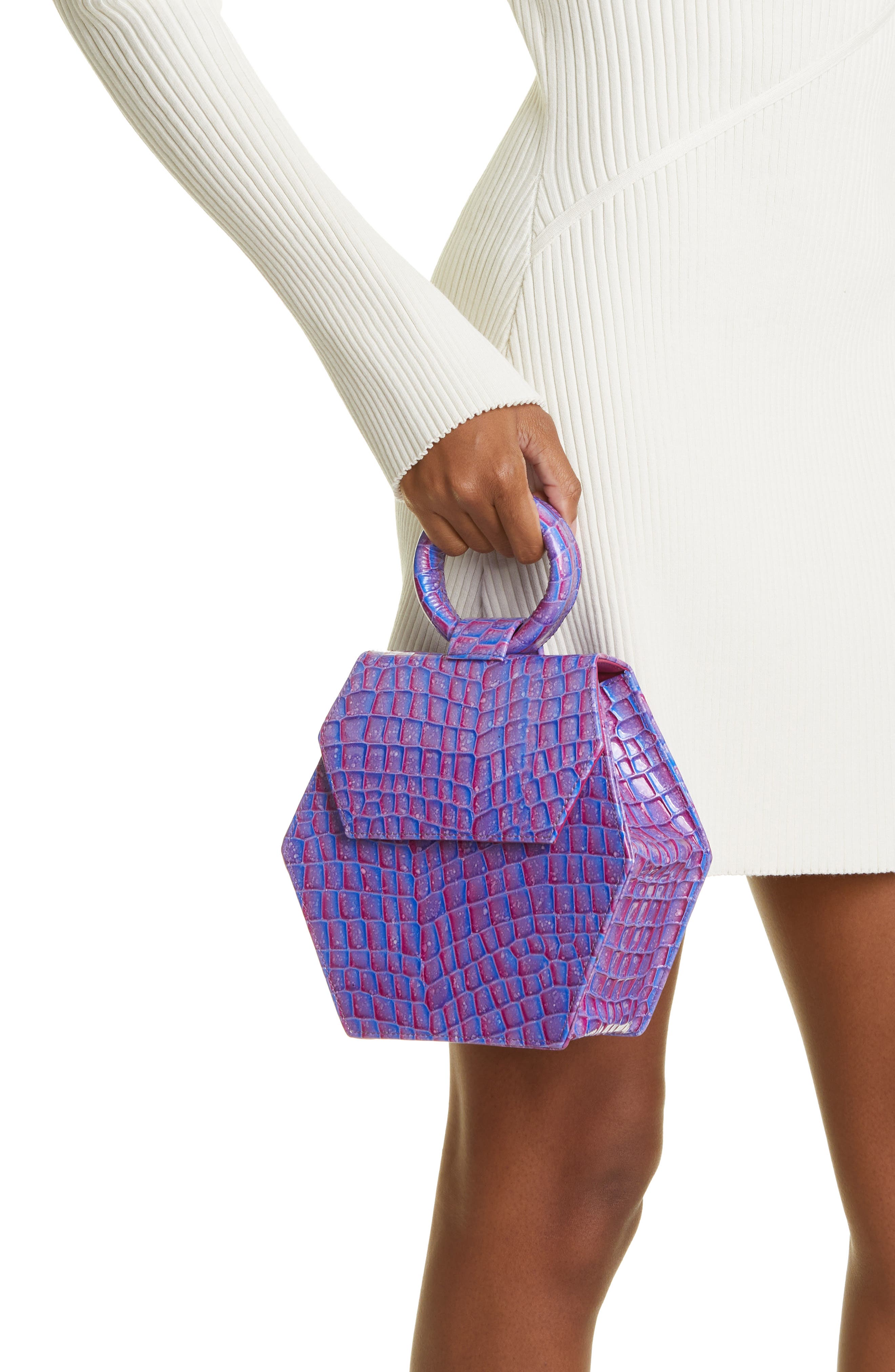 Anima Iris Zuri Croc Embossed Leather Top Handle Bag, Alternate, color, 