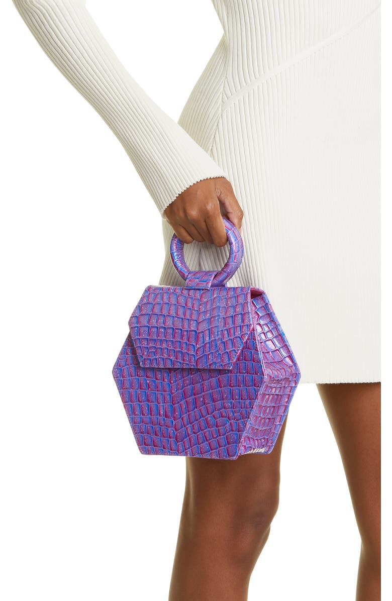 Anima Iris Zuri Croc Embossed Leather Top Handle Bag, Alternate, color,