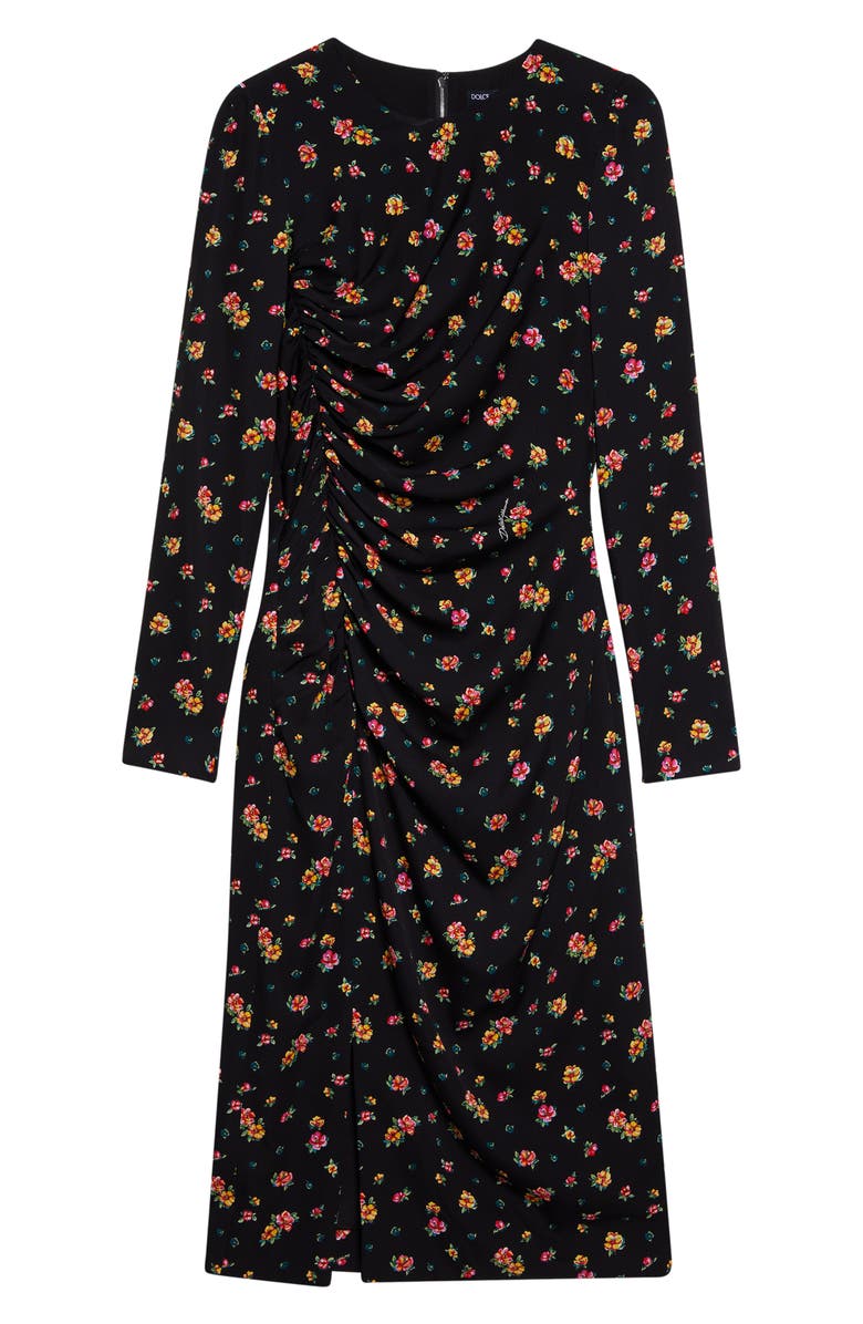 Dolce&Gabbana Floral Print Long Sleeve Charmeuse Midi Dress, Alternate, color, Nero