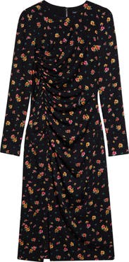 Dolce&Gabbana Floral Print Long Sleeve Charmeuse Midi Dress