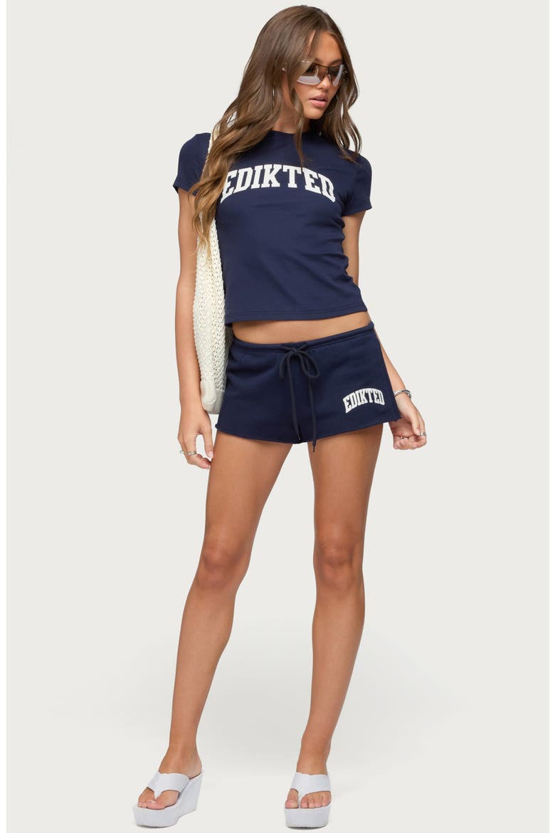 Sporty Babe Drawstring Micro Shorts, Alternate, color, NAVY