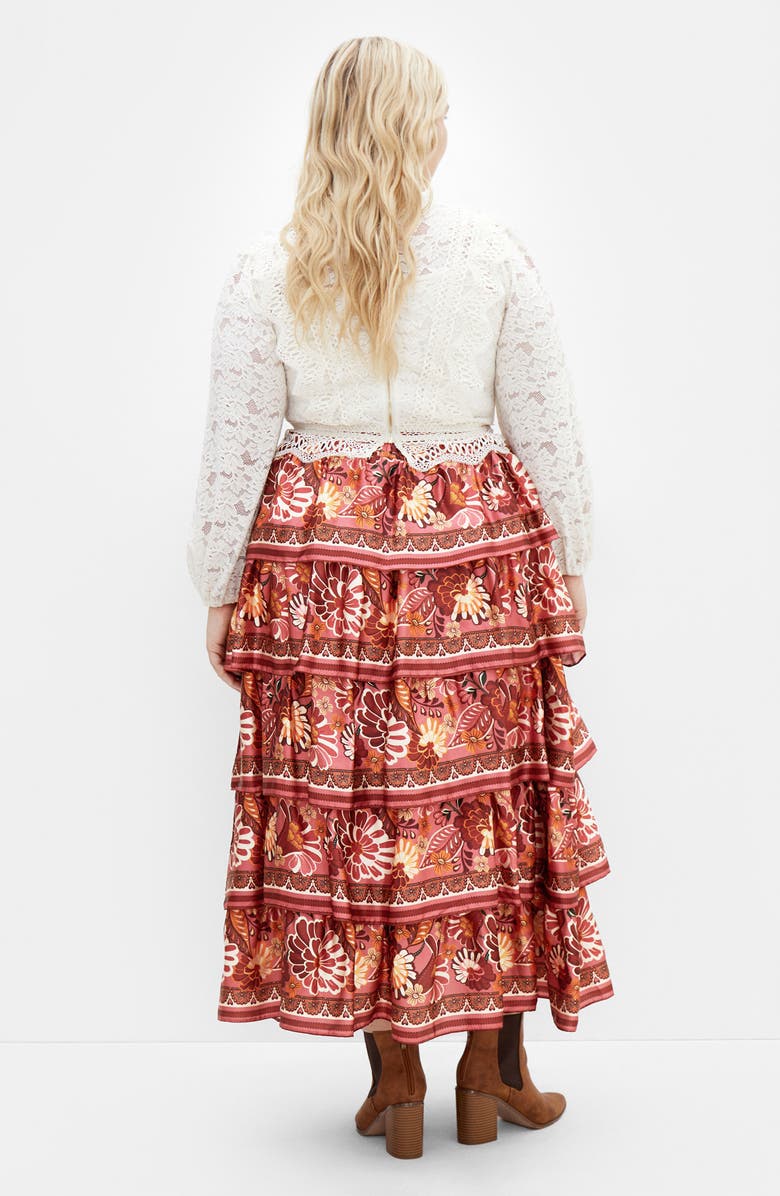 City Chic Allie Floral Tiered Skirt, Alternate, color, Rose Print