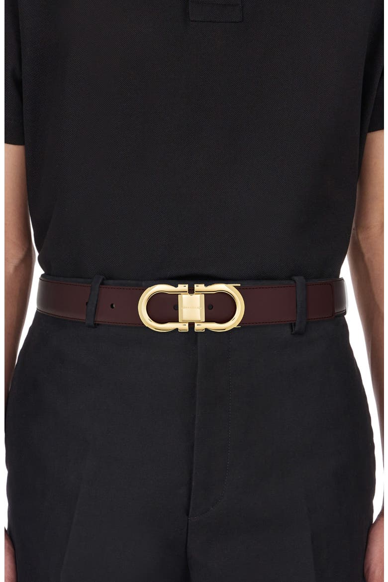 Gancio Buckle Leather Belt, Alternate, color, DARK BAROLO NERO