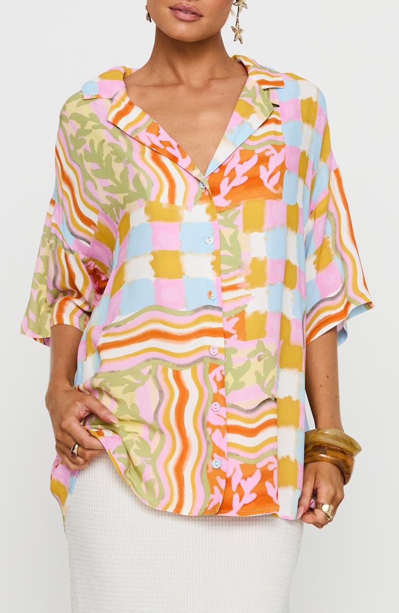 Princess Polly Caraliia Abstract Print Oversize Camp Shirt, Main, color, 