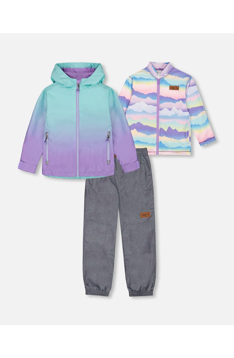 Deux par Deux Little Girl's 3-In-1 Mid-Season Outerwear Set Turquoise And Mauve Gradient, Main, color, 