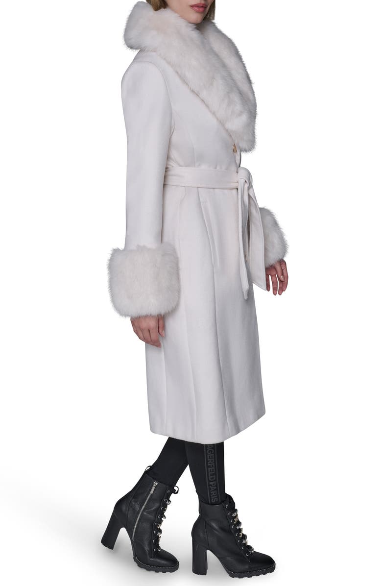 KARL LAGERFELD PARIS Faux Fur & Wool Blend Coat, Alternate, color, White/ White