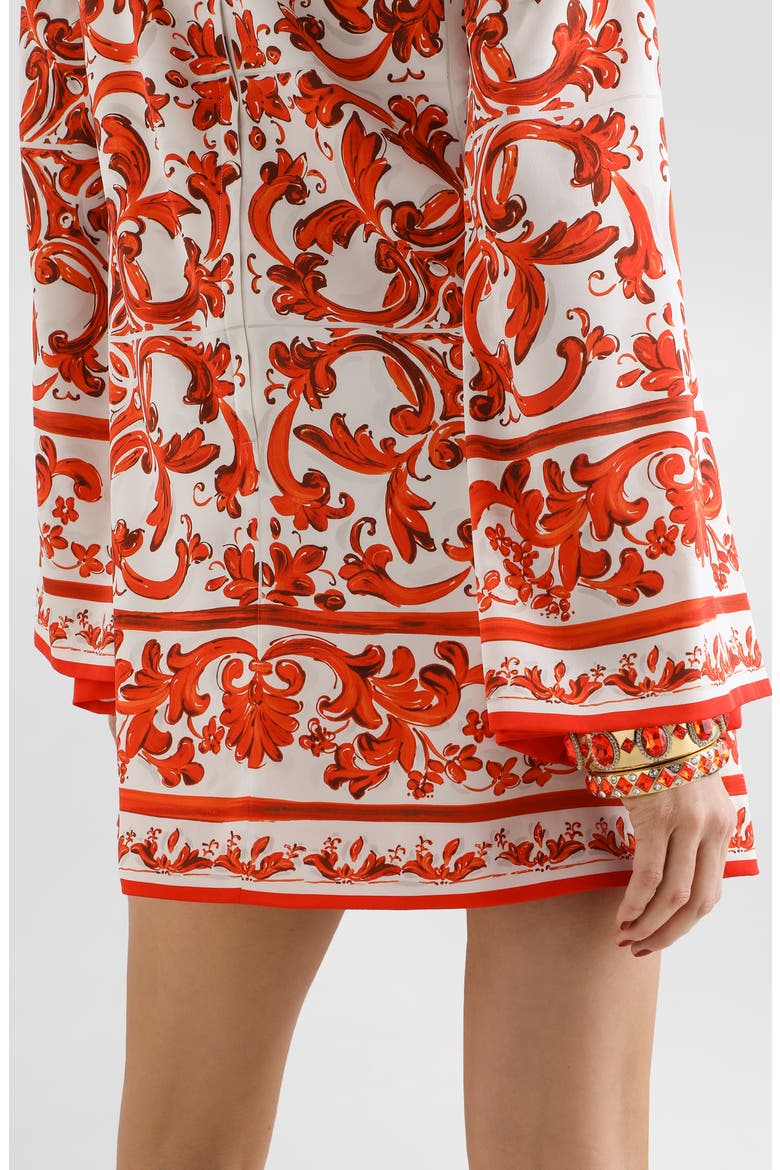 Majolica Print Long Sleeve Silk Stretch Charmeuse Minidress, Alternate, color, S9000 VARIANTE ABBINATA