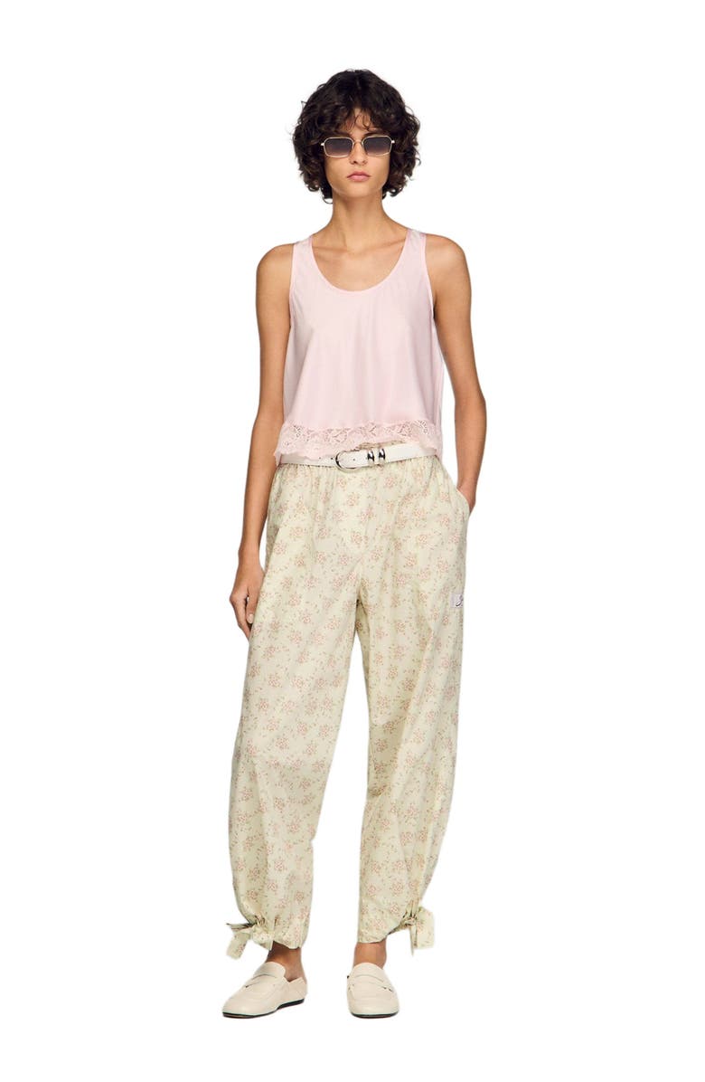 SANDRO Floral-print wide-leg trousers, Alternate, color, Pink / Green