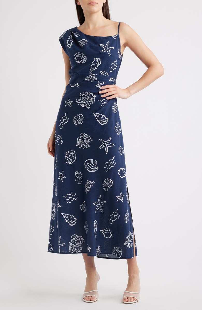 Sam Edelman Shell Asymmetric Sleeveless Maxi Dress, Main, color, Navy