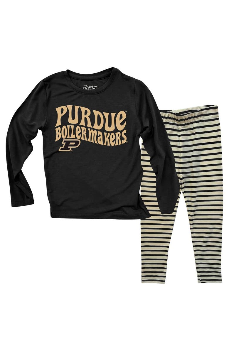 Wes & Willy Infant Wes & Willy  Purdue Boilermakers Long Sleeve Top and Striped Tri-Blend Leggings Set, Main, color, Black