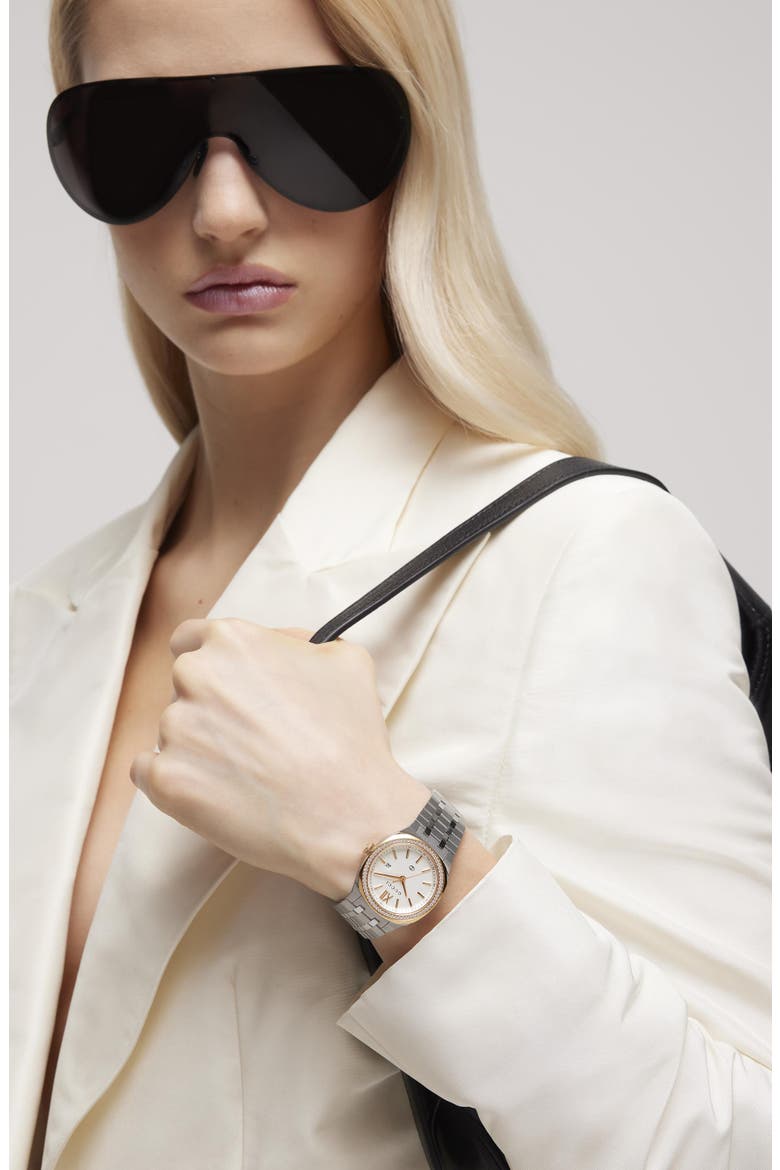 Diamond Bezel Stainless Steel Bracelet Watch, Alternate, color, SILVER