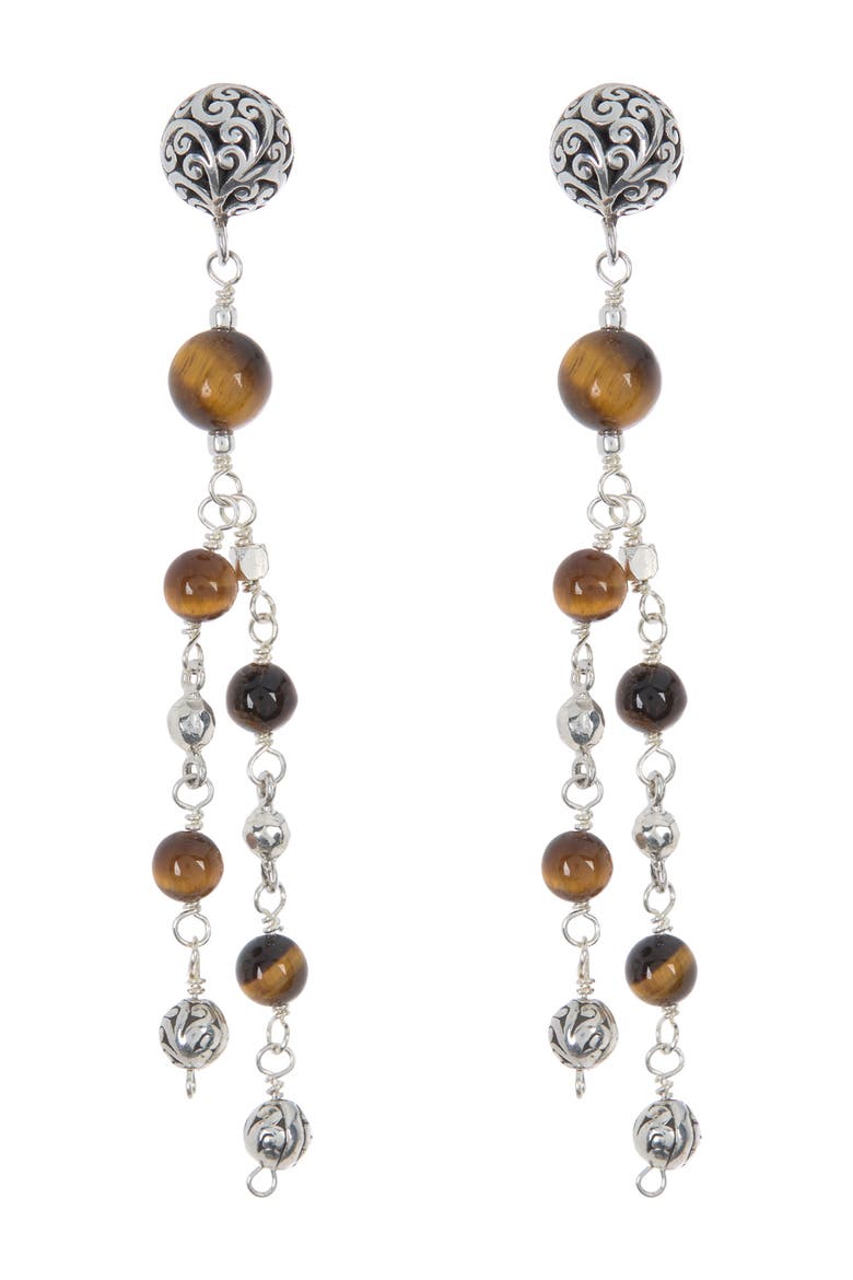 Sterling Silver Tiger's Eye Waterfall Drop Earrings, Main, color, SILVER