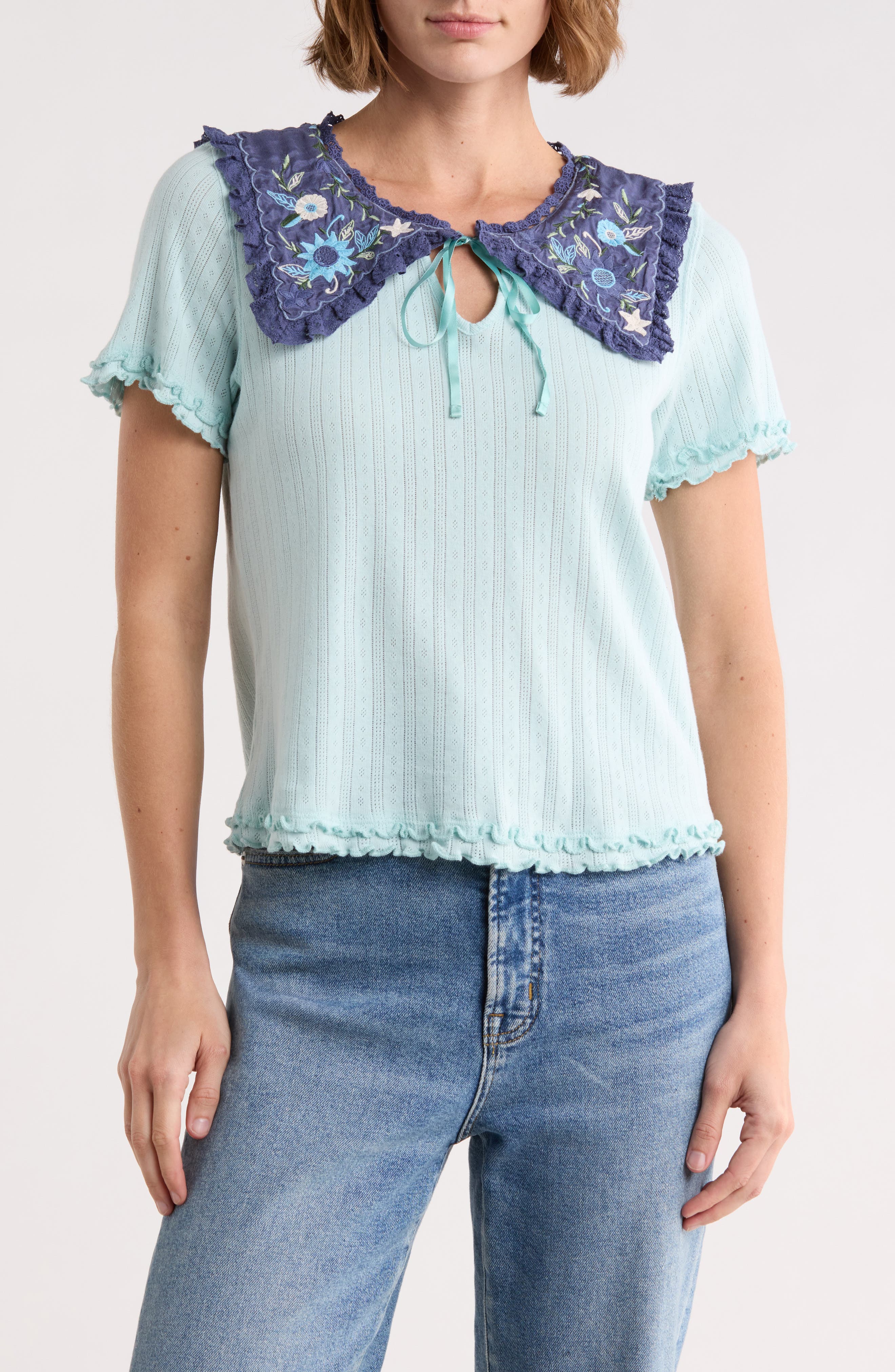 Free People Sol Collared Pointelle T-Shirt