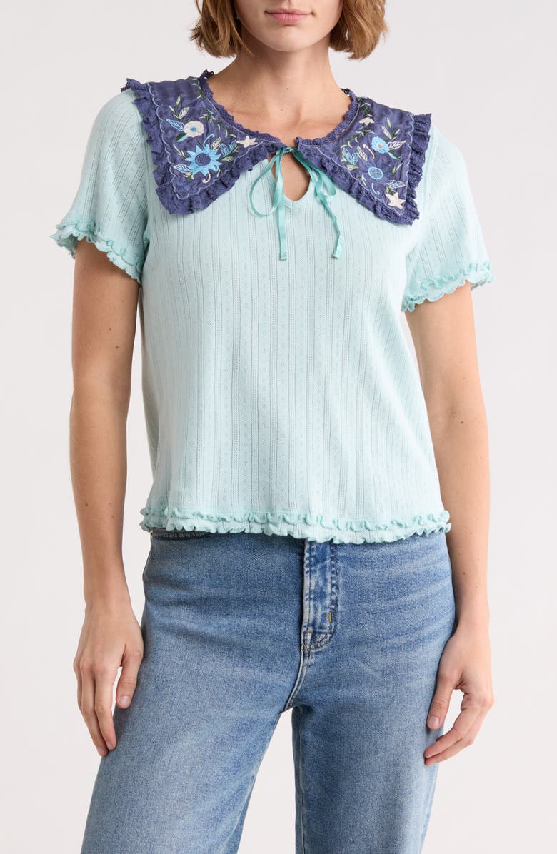 Free People Sol Collared Pointelle T-Shirt, Main, color, Blue