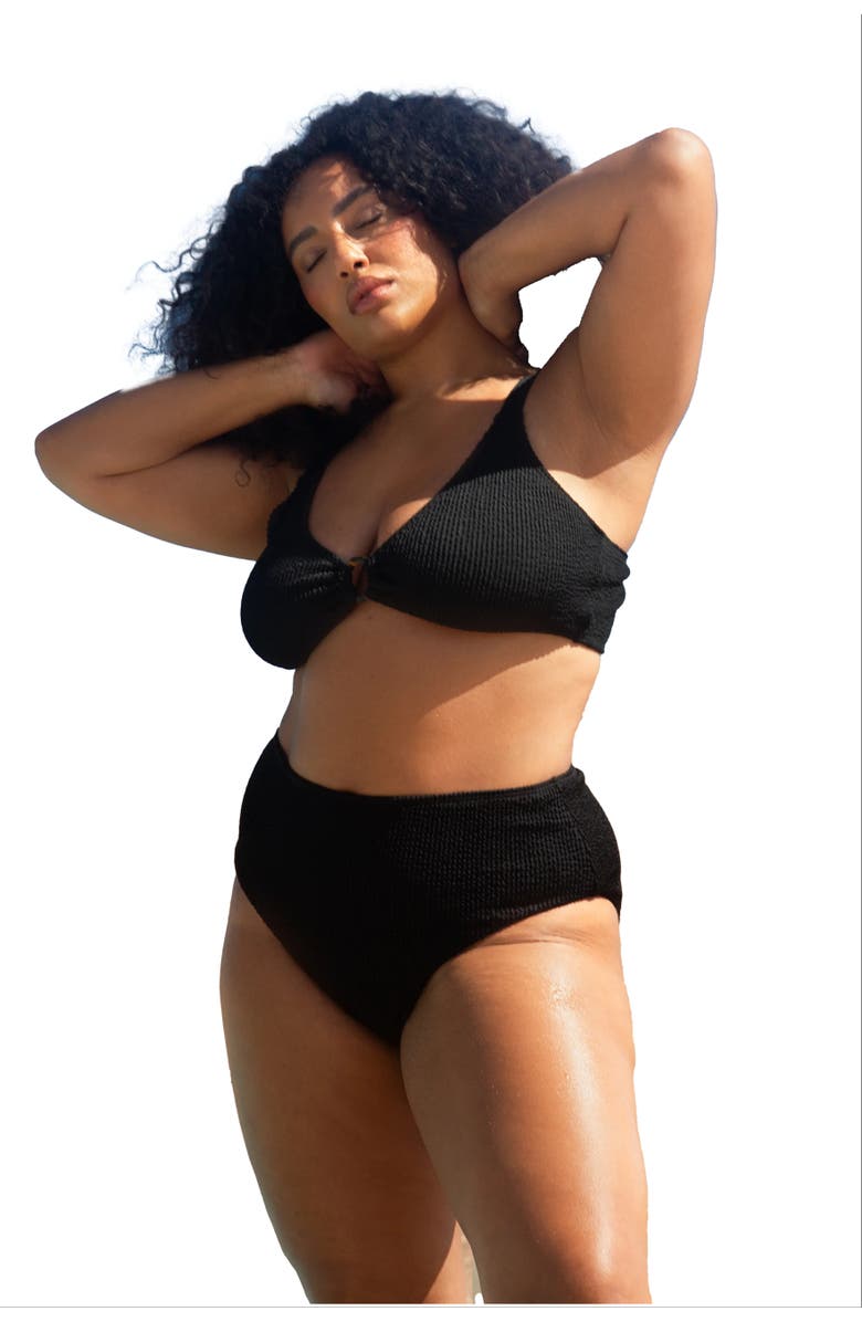 FASHION-SZN CURVE Curve Crinkle Trim Detail Bikini Set, Alternate, color, Black