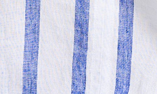 Tommy Bahama Coastalina Balloon Sleeve Stripe Linen Top In Cobalt Haze