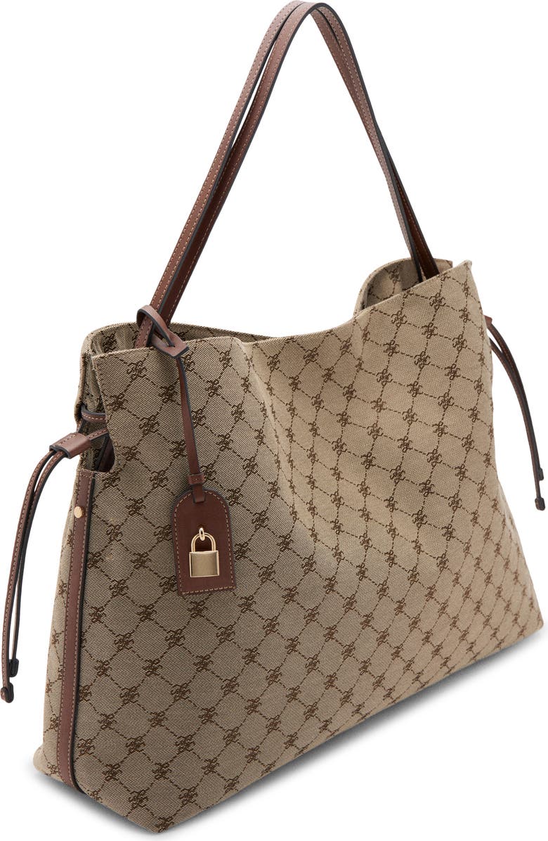 MANGO Logo Jacquard Bucket Bag, Alternate, color, Leather