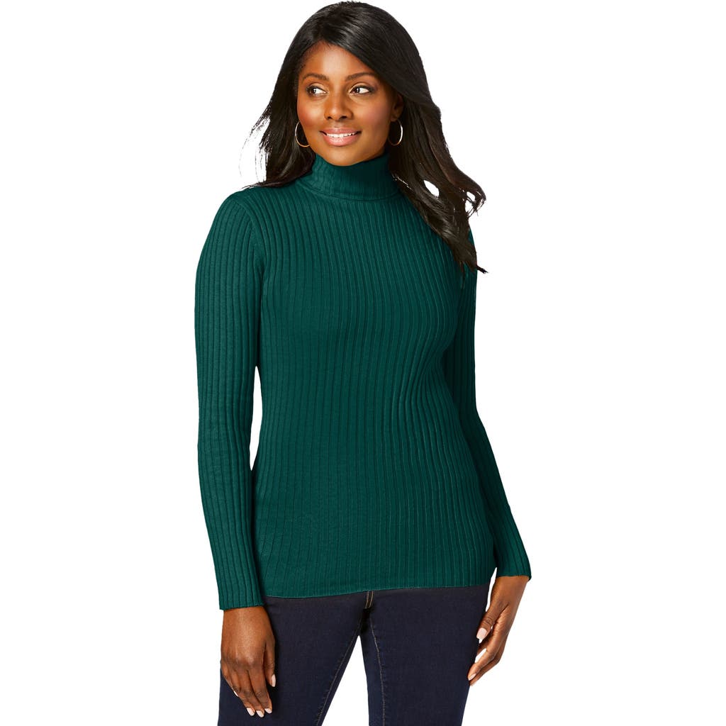 Jessica London Ribbed Cotton Turtleneck Sweater In Green