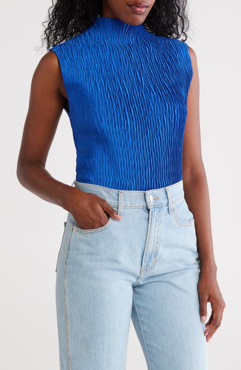 Funnel Neck Pleated Woven Top