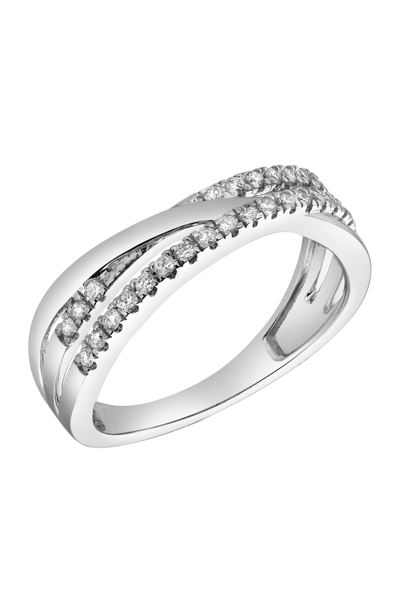 Nexus 14K Gold Round Diamond Studded Crossover Band Ring - 0.24cts, Alternate, color, 14K White Gold