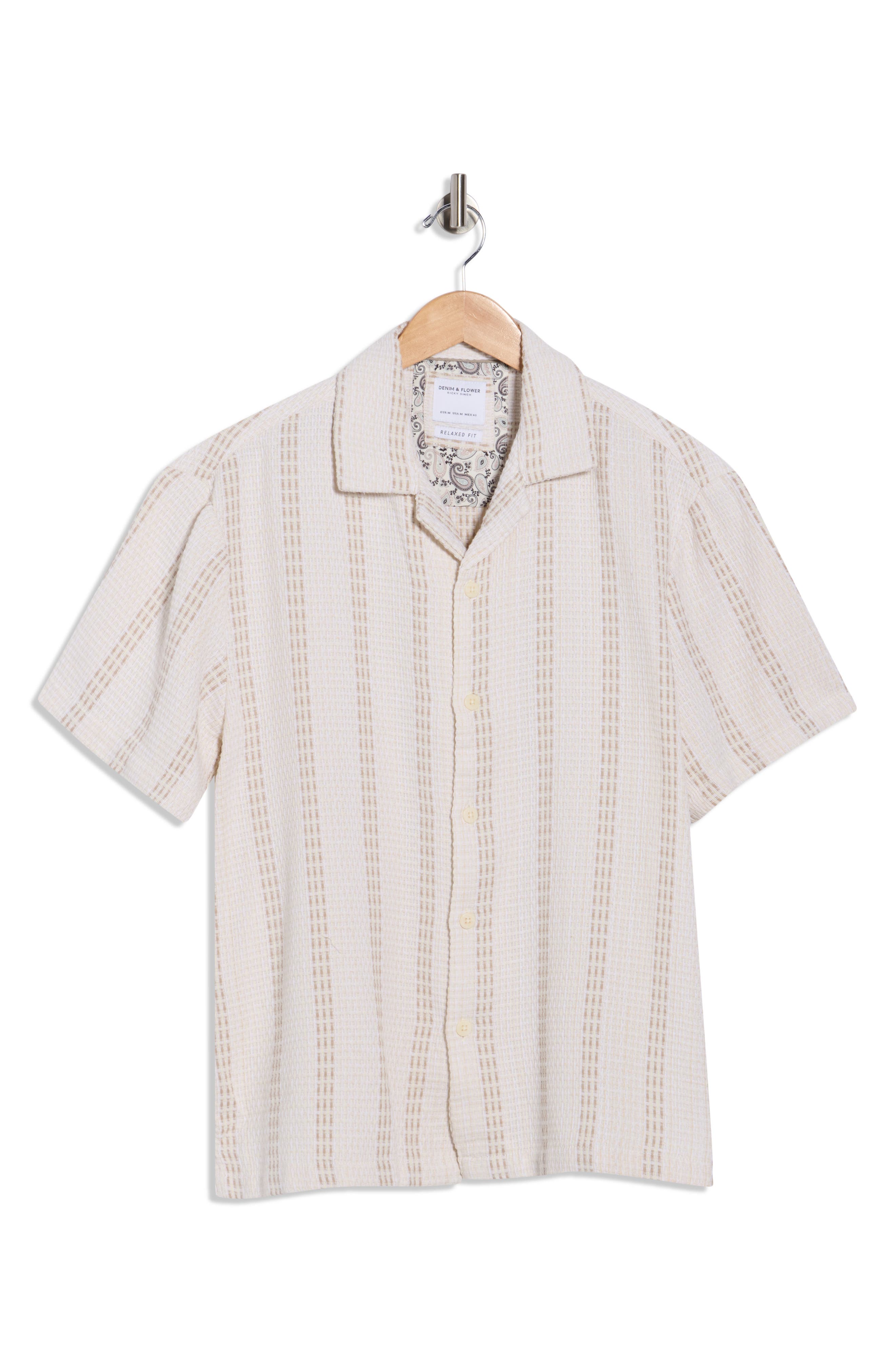 DENIM AND FLOWER Stripe Textured Camp Shirt