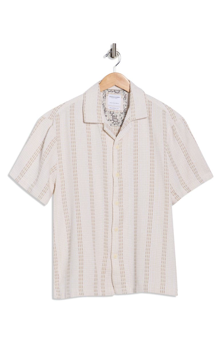 DENIM AND FLOWER Stripe Textured Camp Shirt, Main, color, Off White