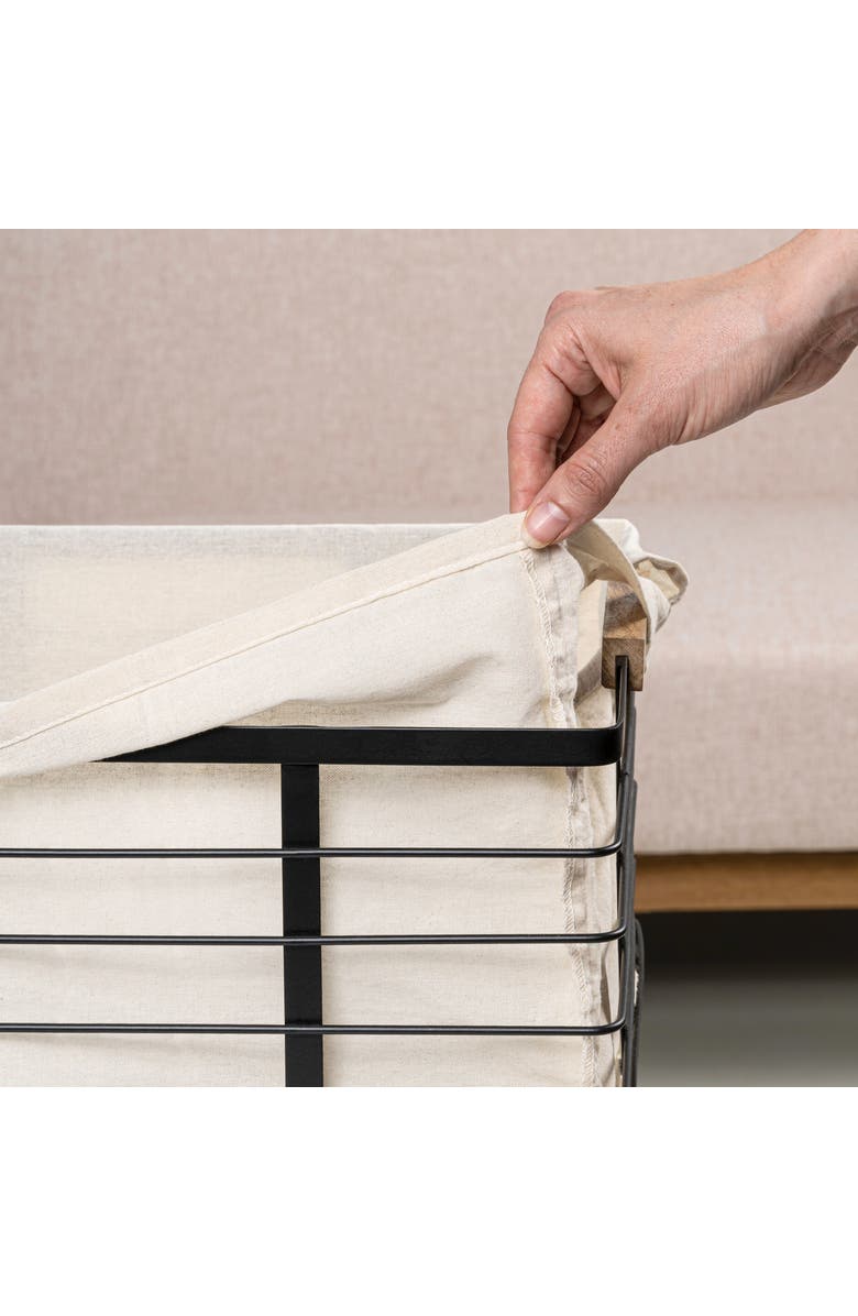 HAPPIMESS Callan Vintage Industrial Handmade Wire Metal Nesting Storage Baskets with Wood Handles and Fabric Liner, Alternate, color, Black