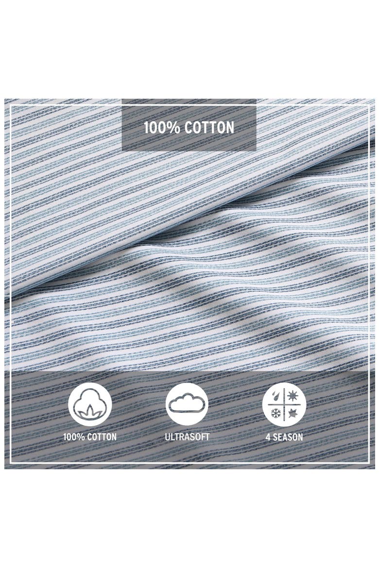 Ticking Stripe 200 Thread Count 100% Cotton Percale Sheet Set, Alternate, color, NAVY