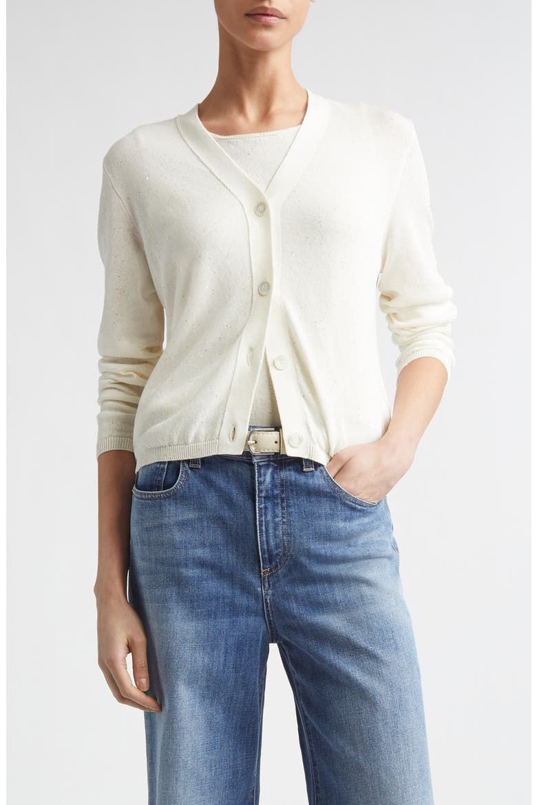 Micro Sequin Silk & Cotton Cardigan, Main, color, 00 IVORY