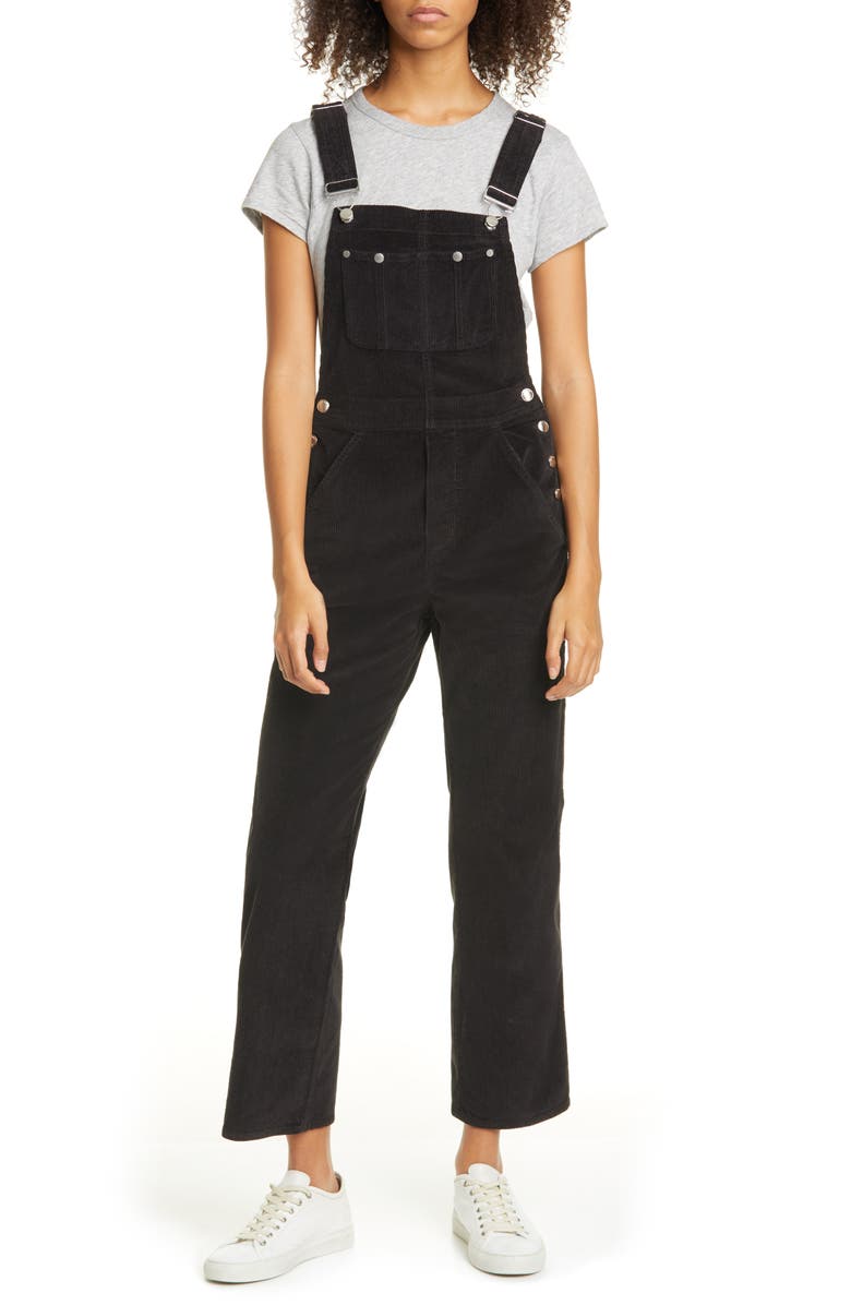 rag & bone Ruth Straight Leg Corduroy Overalls, Main, color, Black