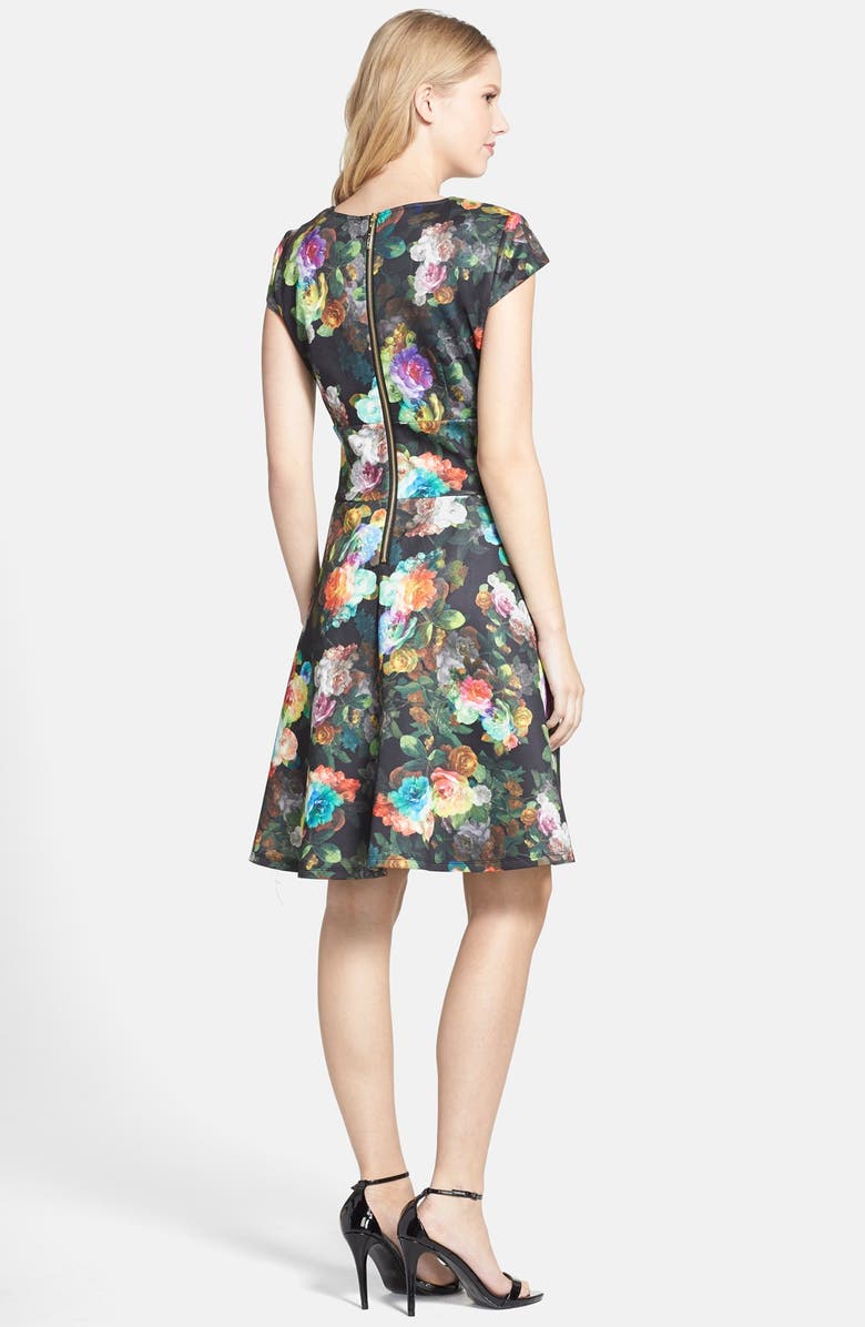 Chetta B Floral Print Scuba Fit & Flare Dress, Alternate, color,