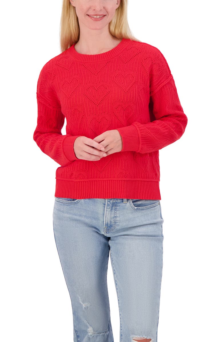 Lucky Brand Heart Stitch Sweater, Alternate, color, Lollipop