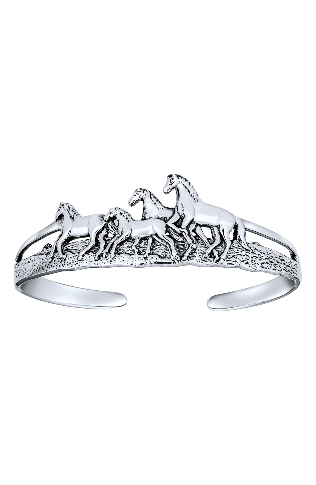 BLING JEWELRY Sterling Silver Wild Horses Equestrian Cuff