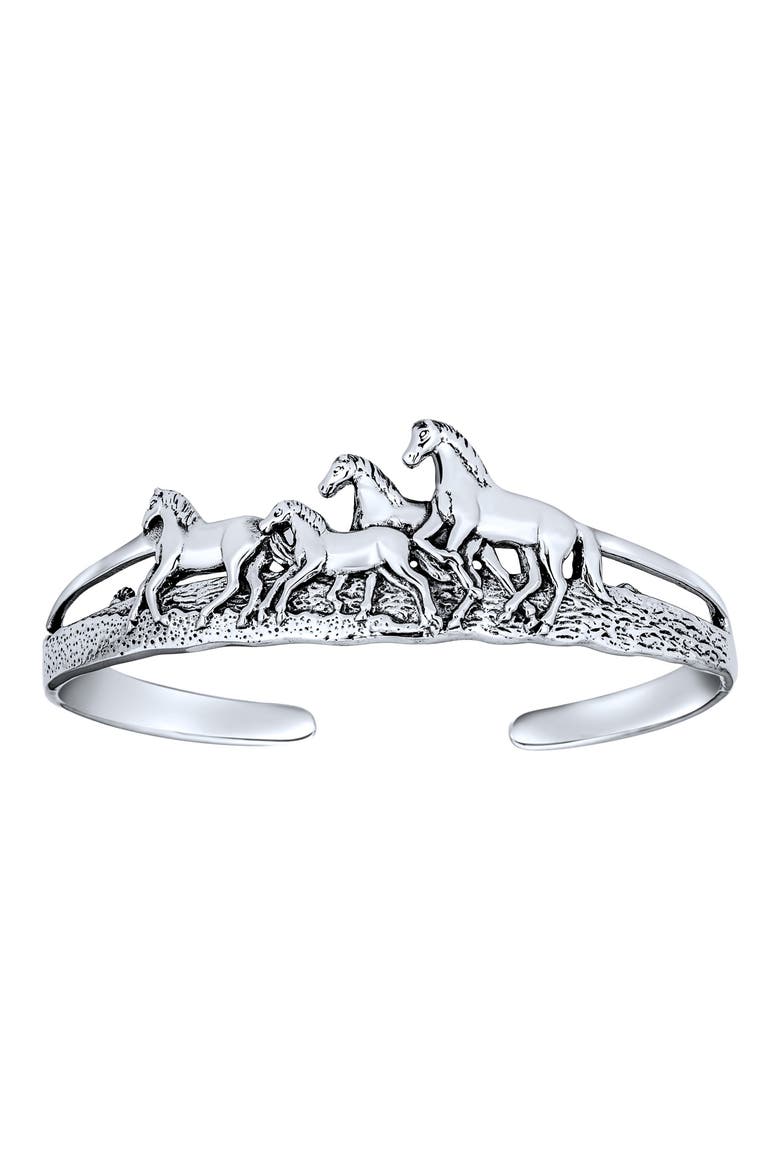 Sterling Silver Wild Horses Equestrian Cuff, Main, color, SILVER