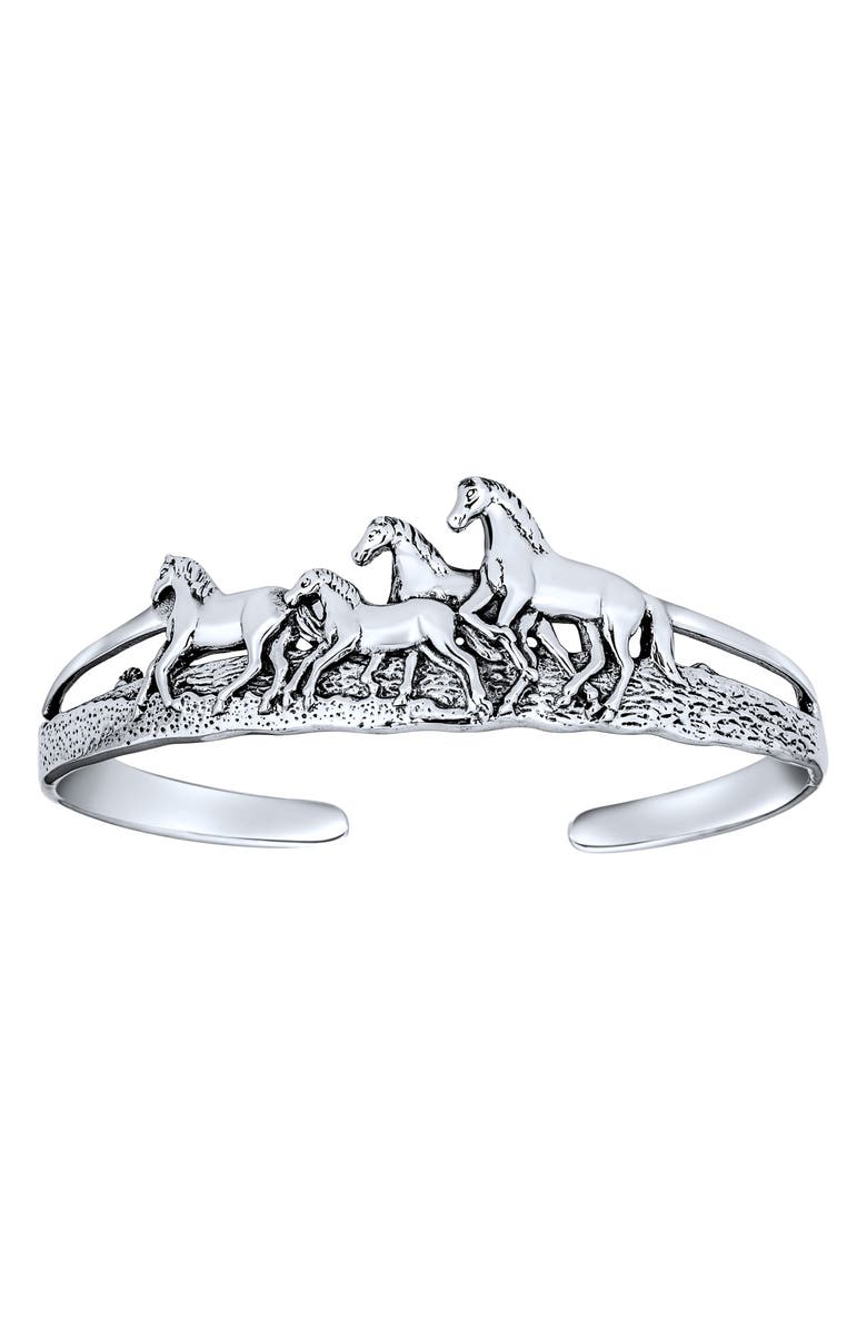 BLING JEWELRY Sterling Silver Wild Horses Equestrian Cuff, Main, color,