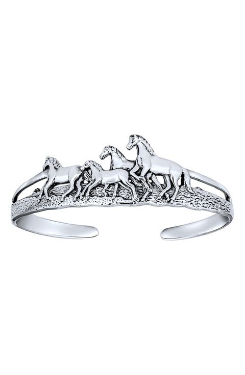 Sterling Silver Wild Horses Equestrian Cuff