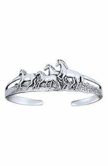 BLING JEWELRY Sterling Silver Wild Horses Equestrian Cuff