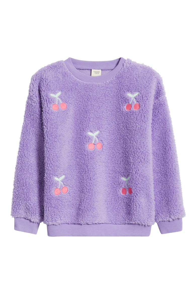 Kids' Fluffy Fleece Pullover, Alternate, color, PURPLE BONNET CHERRY