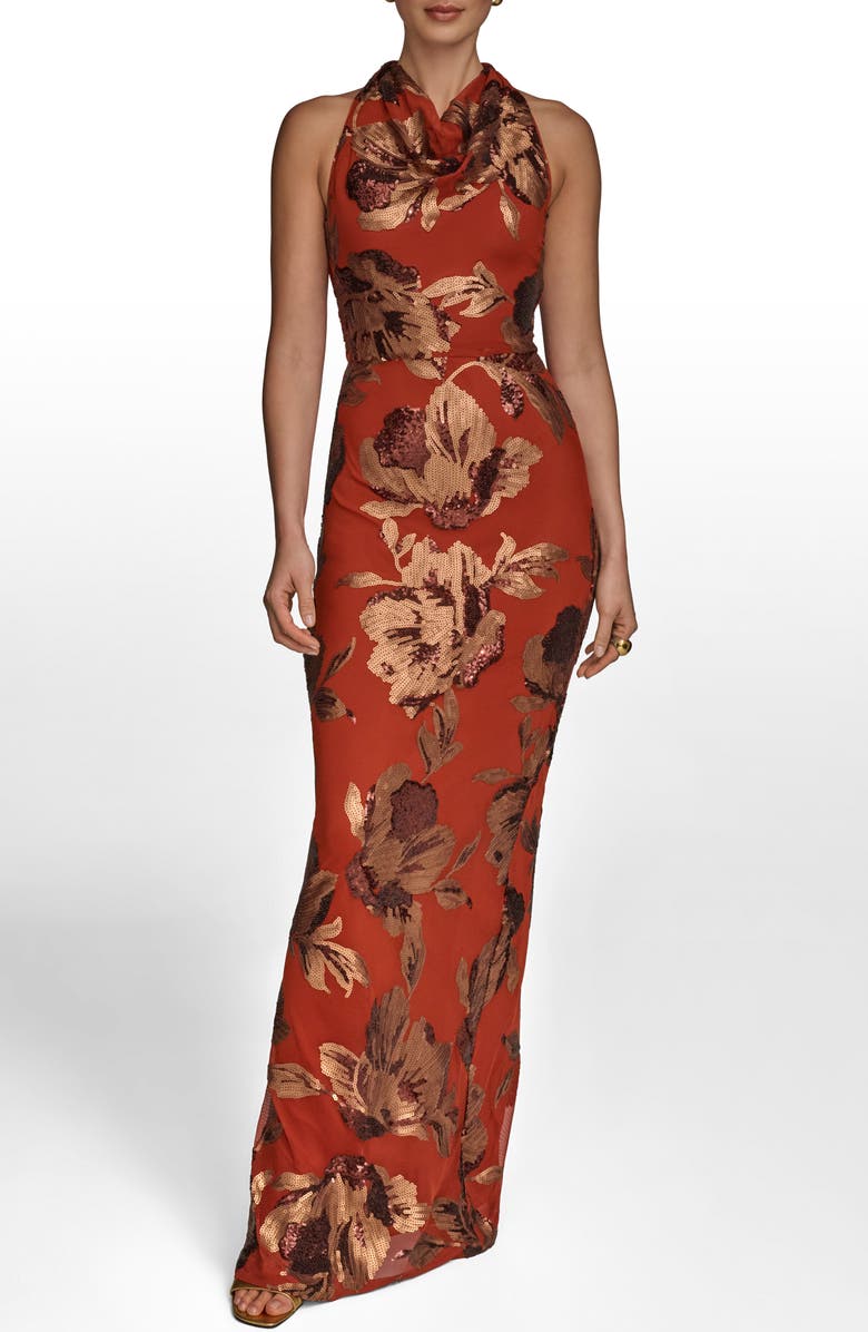 Donna Karan New York Sequin Floral Body-Con Gown, Main, color, Cinnamon/ Copper
