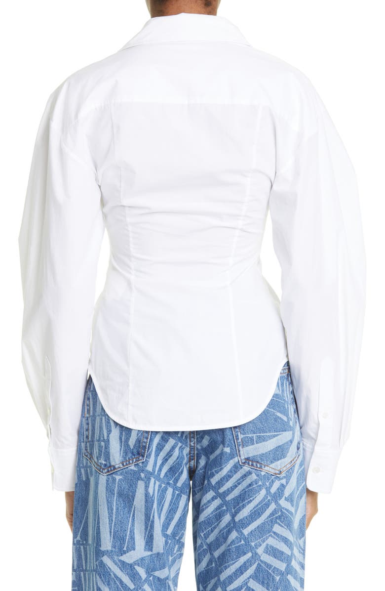 Alexander Wang Twist Front Cotton Poplin Button-Up Shirt, Alternate, color, 