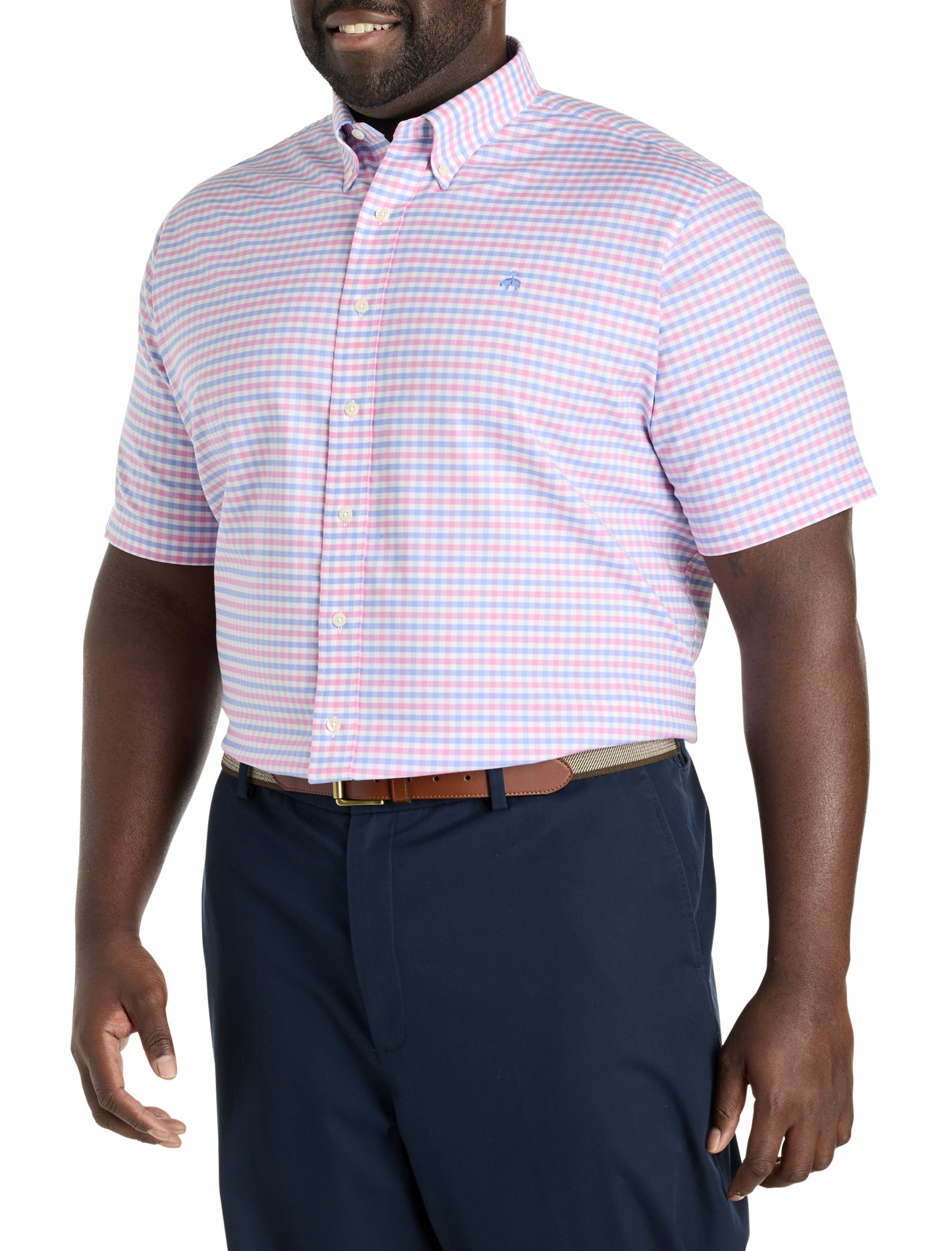 Brooks Brothers Big & Tall Non-Iron Gingham Sport Shirt in Pink Blue Ging 